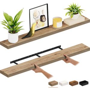 Ballucci Floating Shelves, 55" Wood Wall Shelf Set of 2, with Invisible Brackets for Bathroom, Living Room, Bedroom, Kitchen, Nursery, 6" Deep, Oak