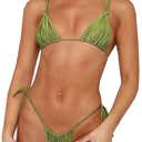 Womens Sexy Bikini Set Thong Hater String Cheeky Two Piece Swimsuits Double Shoulder Straps Swimwear with Adjustable Buckle (Green,S)