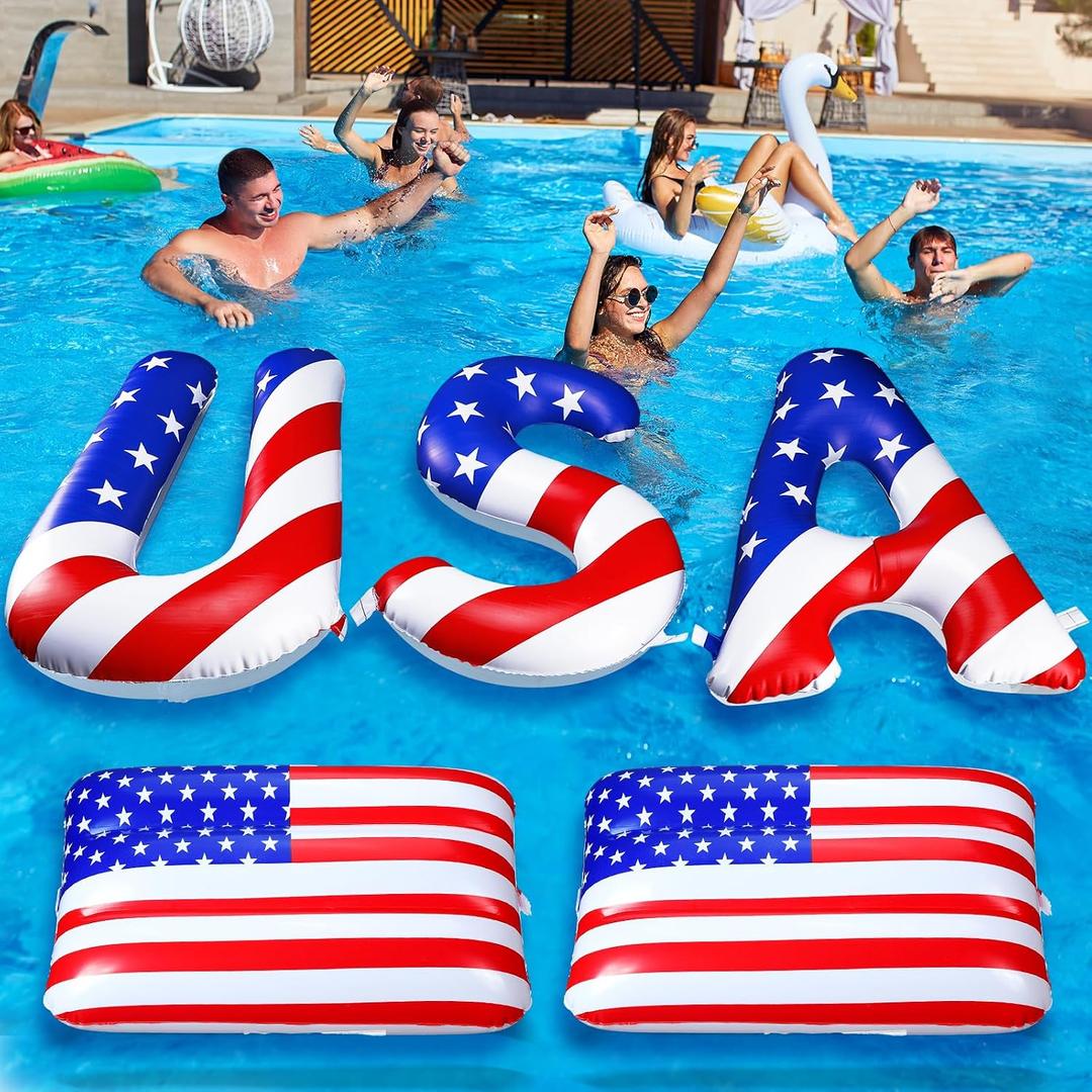 JellyArch 5 Pcs 20'' Patriotic Inflatable Pool Floats Red White and Blue USA Letter & Flag Decorations 4th of July Pool Toys for Adults 250th Anniversary Memorial Day Independence Day Summer Party