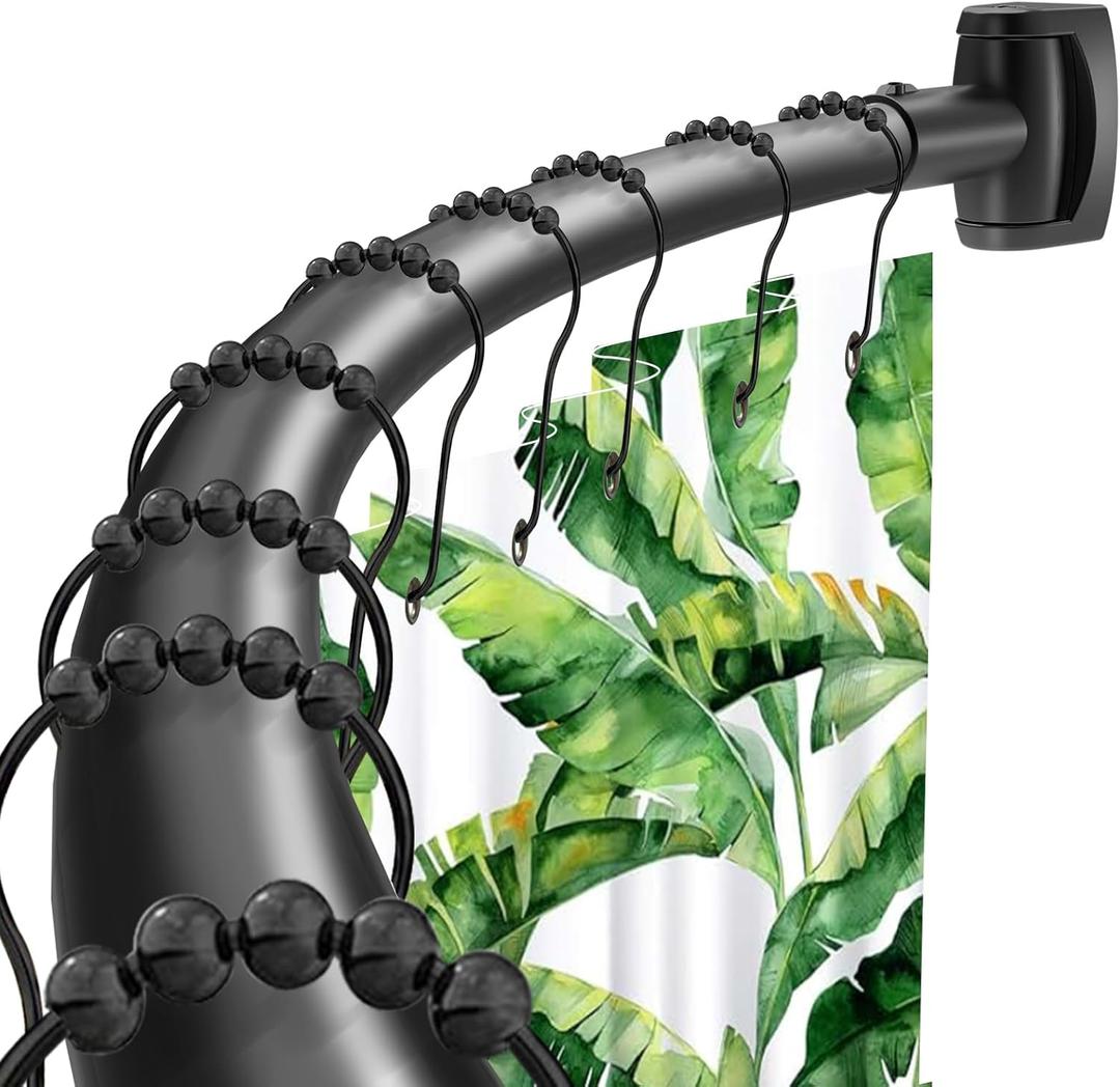 Black Curved Shower Curtain Rod,35-76 Inches Adjustable Length Curved Shower Rods Round Shower Curtain Rod Rust Proof Stainless Steel Curved Shower Rods For Bathroom