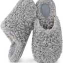 Snug Leaves Women's Scuff Slippers Furry Cute Curly Faux Wool Slip-on Indoor Memory Foam House Shoes 7-8