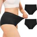 Neione Women Incontinence Underwear, Cotton Leakproof Panties for Heavy Flow Period & Postpartum, High-Waisted Full Briefs, 2 Pack, Black, L