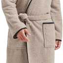 FashGudim 400g Mens Plush Robe with Hood Full Length Winter Long Luxury Hooded Bathrobe for Men Big and Tall (Taupe)