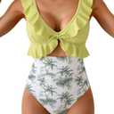 Eomenie One Piece Swimsuit for Women Tummy Control Ruffle Bathing Suit V Neck Ruched Swim Suit Slimming Cutout Swimwear (Small)