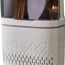 Utensil Holder, Waterproof Compartmental Storage Cutlery Drainer with Cover, Wall Mount Utensil Rack Detachable Kitchen Hanging Chopstick Container, 11.8 x 7.5 x 3.3in(Moonlight White)