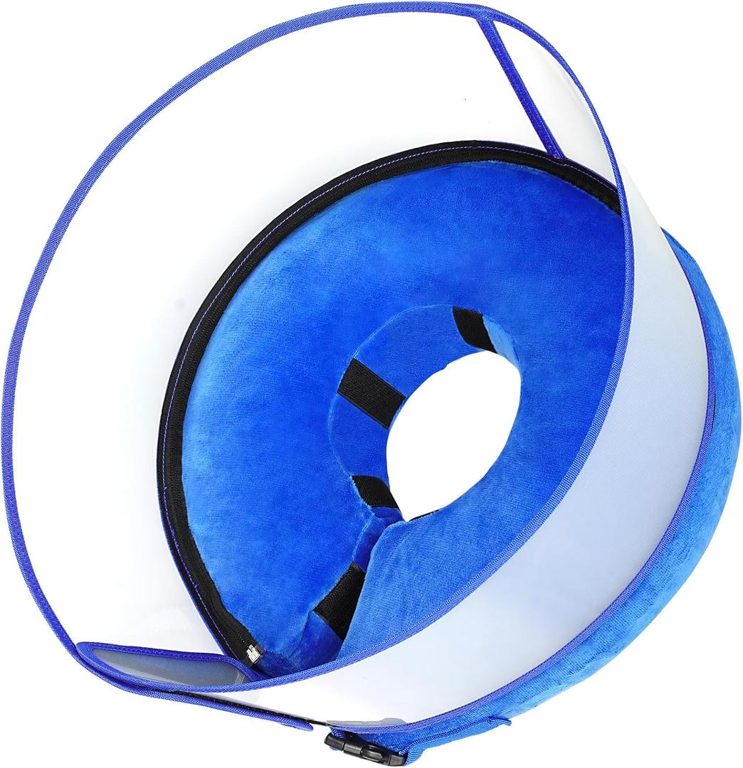 BARKLESS Inflatable Dog Cone, Soft Dog Donut Collar After Surgery, 2-in-1 Inflatable Collar with Detachable Anti-Licking Shield, Patented Donut Cone for Large Breeds to Stop Licking Wounds (Blue)