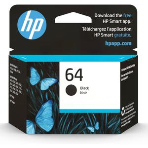 HP 64 Black Ink Cartridge | Works with HP ENVY Inspire 7950e; ENVY Photo 6200, 7100, 7800; Tango Series | Eligible for Instant Ink | N9J90AN