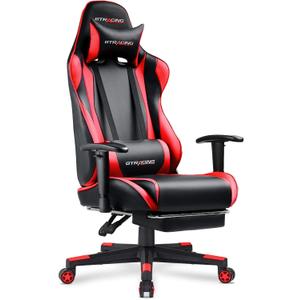 GTRACING Gaming Chair with Footrest, Ergonomic Computer Game Desk Chair, Reclining Gamer Chair Seat Height Adjustment, Swivel Rocker with Headrest and Lumbar (Brickred)