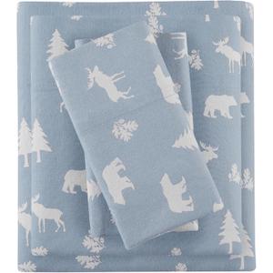 Comfort Spaces Cotton Flannel Sheets Twin Size, Ultra Soft Flannel Sheet Set with 12" Elastic Pocket, Novelty Print Warm Flannel Bedding, Blue Bear/Moose 3 Piece