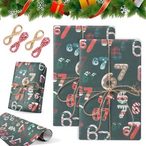 2Pcs 67 Christmas Wrapping Paper,67 Meme Christmas Gift Wrap,2026 Funny Holiday Gift Wrap,Unique 67 Xmas Festive Wrapping Papers Roll 67 Meme Xmas Giftwrap Paper Rolls (Green* 4*hemp rope)