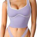 SUUKSESS Women Sweetheart Neckline Longline Sports Bra Padded Basic Workout Crop Tank Top (Large, Purple)