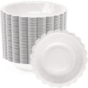 100 Pcs Scalloped Paper Bowls 20 oz Disposable Bowl Food Serving Plates for Wedding Birthday Party Holiday Tableware(White)