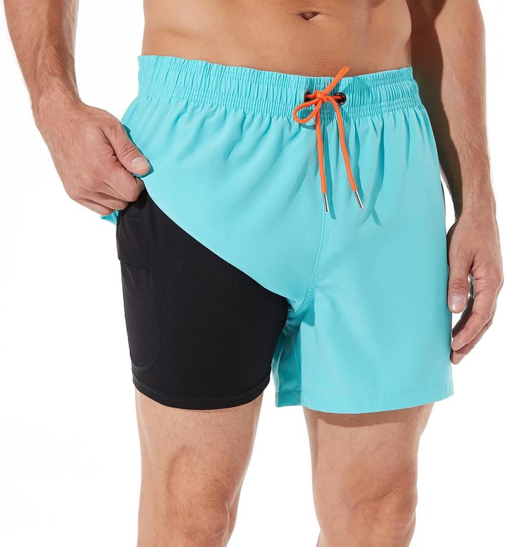 BRISIRA Mens Swim Trunks Swim Shorts Quick Dry 5 inch Inseam Beach Shorts with Compression Liner and Zipper Pocket (32, Lightblue) BRISIRA Mens Swim Trunks Swim Shorts Quick Dry 5 inch Inseam Beach Shorts with Compression Liner and Zipper Pocket (32, Lightblue)