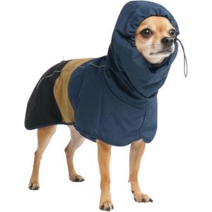 Spark Paws Dog Raincoat, Waterproof Windproof Rain Jacket, for Small Medium Large Extra Large Dogs, Reflective Breathable Full-Body Coverage Dry Suit - Blue Gold Black - S