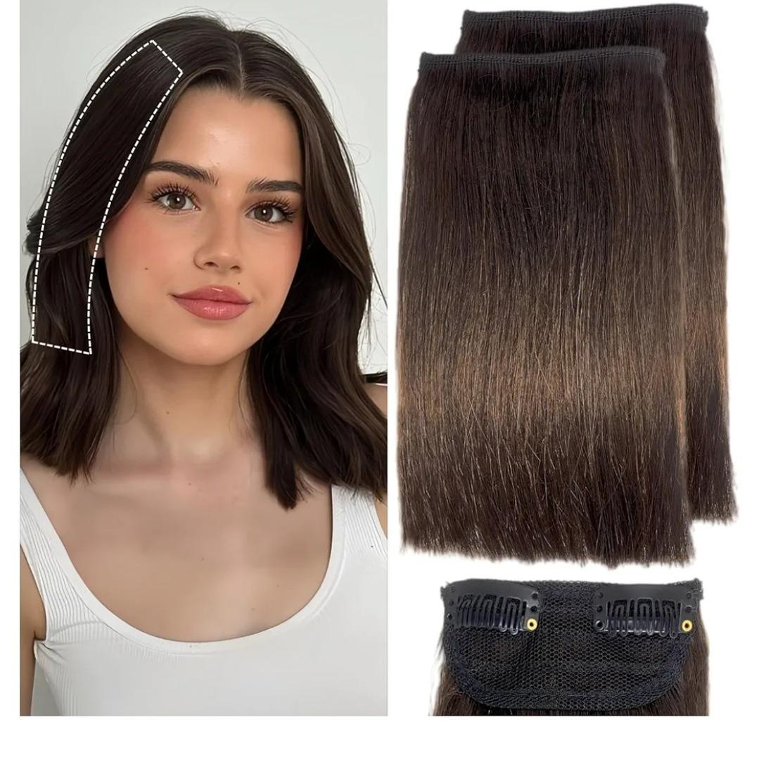 Short Hair Extensions, Human Hair Clip in Extensions for Women 8 Inch Dark Brown
