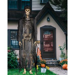 12 ft Skeleton Accessories,Giant Skeleton Mesh Cloak with Hood and Plastic Chains Outfit Costume Set Halloween Horror Clothing for 12 ft Skull Halloween Garden Outdoor Decor