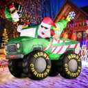 DomKom 7FT Christmas Inflatables Monster Truck, Santa Claus and Reindeer Drive Monster Truck Blow up Giant Yard Decoration, Outdoor Built-in LED Lights Party Lawn Holiday Winter Decor Outside