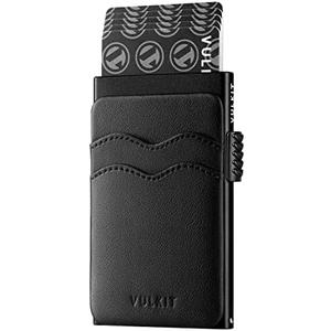 VULKIT Credit Card Holder Minimalist Slim Pop Up Wallet with Leather Slots RFID Blocking for Men and Women Holds 7 Cards and Notes Black