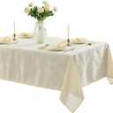 Newbridge Barcelona Luxury Damask Fabric Tablecloth, 60” Wide x 84” Rectangle, Antique White, 100% Polyester, No Iron, Soil Resistant Dining Room, Party and Banquet Table Cover