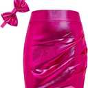 Girls Metallic Skirts Sparkle Shiny Toddler Baby Mini Ruched Skirts PU Faux Leather Short Skirt with Cute Headbands (Blue)