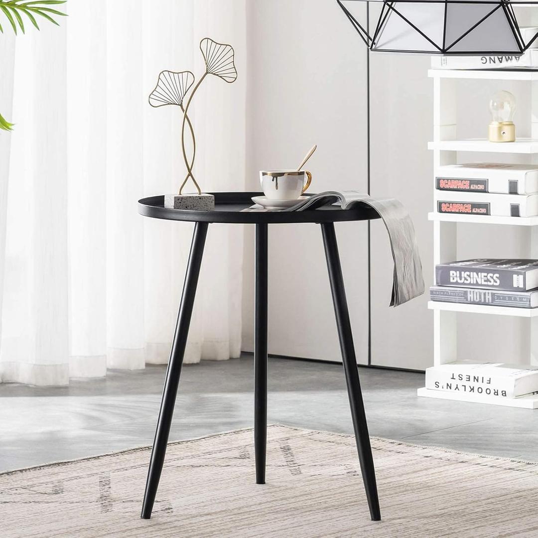 Apicizon 16" Round Side Table, Black End Table for Living Room, Bedside, Mid Century Modern Coffee Table or Circle Accent Table for Small Spaces, Metal Nightstand (Black), 16x16x19.3 inches