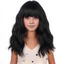 Black Kids Child Wig Shoulder Length Black Wavy Wigs with Bangs for Gilrs Heat Resistant Synthetic Girls Wig Daily Wear Wigs