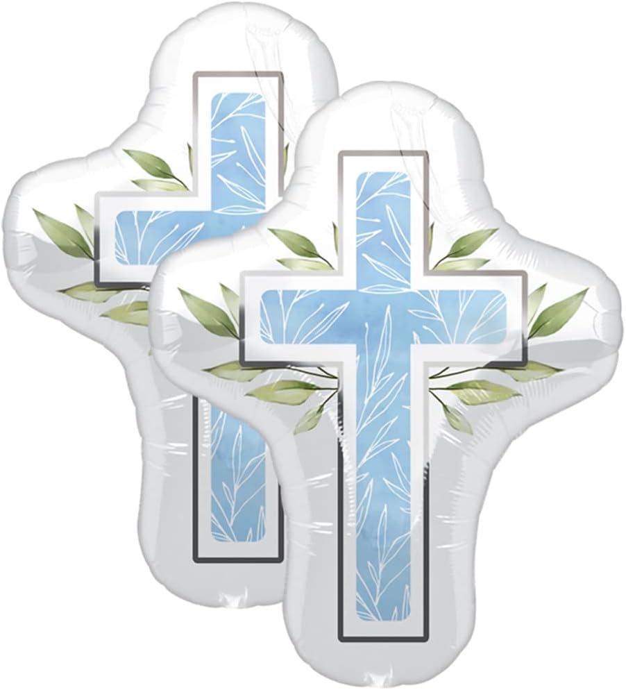 Set of 2 Blue Cross 28" Religious Foil Party Balloons