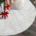 AOGU 48 Inch Faux Fur Christmas Tree Skirt White Shiny Plush Skirt for Merry Christmas Party Christmas Tree Decoration
