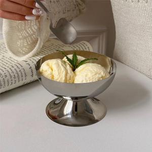 Hapivida Stainless Steel Ice Cream Cups Serving Dessert Dish Bowls for Dessert, Sundae, Fruit, Salad, Snack, Cocktail, Condiment (Short feet)
