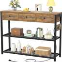 Ecoprsio 47'' Entryway Table with Outlets and USB Ports, Console Table with 3 Drawers, Sofa Table Narrow Long with Storage Shelves for Living Room, Couch, Hallway, Foyer, Kitchen Counter, Rustic Brown
