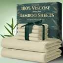 DECOLURE 100% Viscose Derived from Bamboo Sheets Queen Size 6pcs - Ultra Soft & Luxuriously Cooling, 17" Deep Pocket, Double Stitching, Perfect for Hot Sleepers - Queen Bed Sheets (Creme)