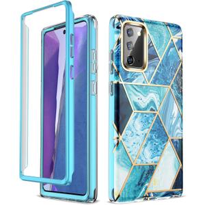 Designed for Samsung Galaxy Series [Military Grade Shockproof] Marble Full Body Protective Phone Case (Blue, Galaxy Note 20)