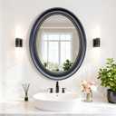 Bathroom Mirror 22x27 Inch - Black Frame Oval Vanity Mirror with Hand-Strung Gold Beads, Modern Wall Decor for Living Room & Bedroom