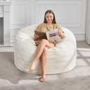 Hobestluk 3ft Bean Bag Chairs for Adults Large Beanbag Chair with Plush Faux Fur Cover Big Bean Bag Chair for Living Room Bedroom Dorm Office - White(36 x 36 x 22)