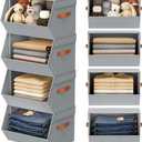Stackable Closet Organizers and Storage Bins, Open Front Closet Shelf Organizer System With Steel Frame, Clothes Storage Basket Fabric, Collapsible Closet Drawers for Wardrobe, Nursery ,Toy, 4 Pack 11.4 x 12.6 x 9.8