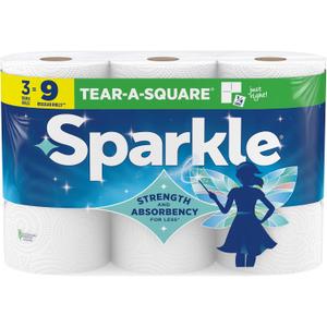 Sparkle Tear-A-Square Kitchen Paper Towels, 3 Triple Paper Towel Rolls