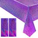 Just Shimmer 2 pcs Purple Holographic Plastic Tablecloths Laser Table Covers 40" x 108" Foil Disposable Table Cloths for Party Birthday Wedding Christmas Holiday Party Decorations