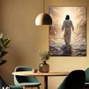 Abstract Jesus Walking on Water Canvas Wall Art Christian Bible Stories Spiritual Wall Decor Pictures Divine Light Modern Religious Poster Prints Artwork for Living Room Bedroom Church Prayer Room (16''Lx12''W)