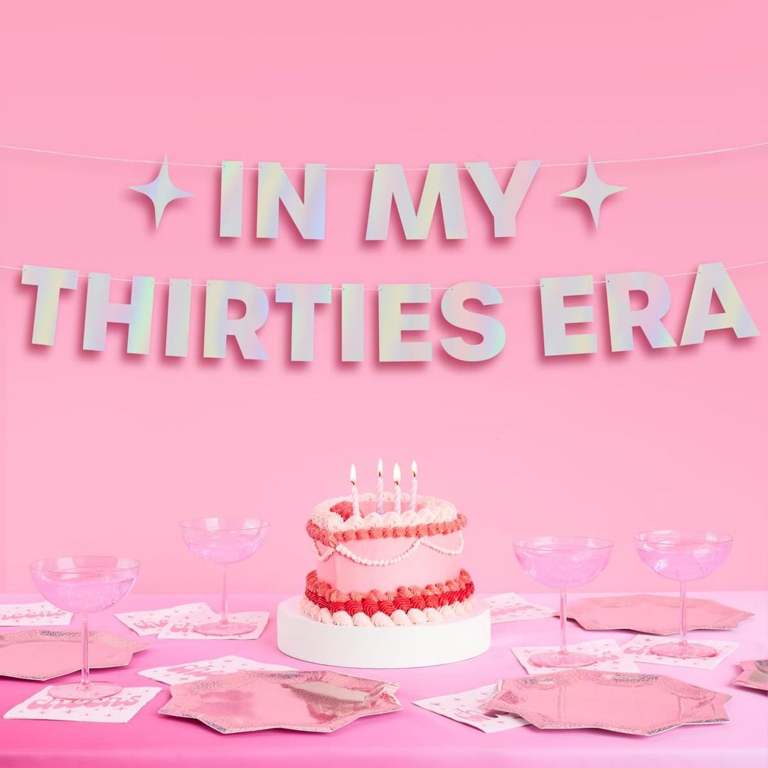 xo, Fetti In My Thirties Era Banner 5 Ft, Iridescent | 30th Birthday Party Decoration, Bday Photo Booth Backdrop, Silver HBD Sign Supplies