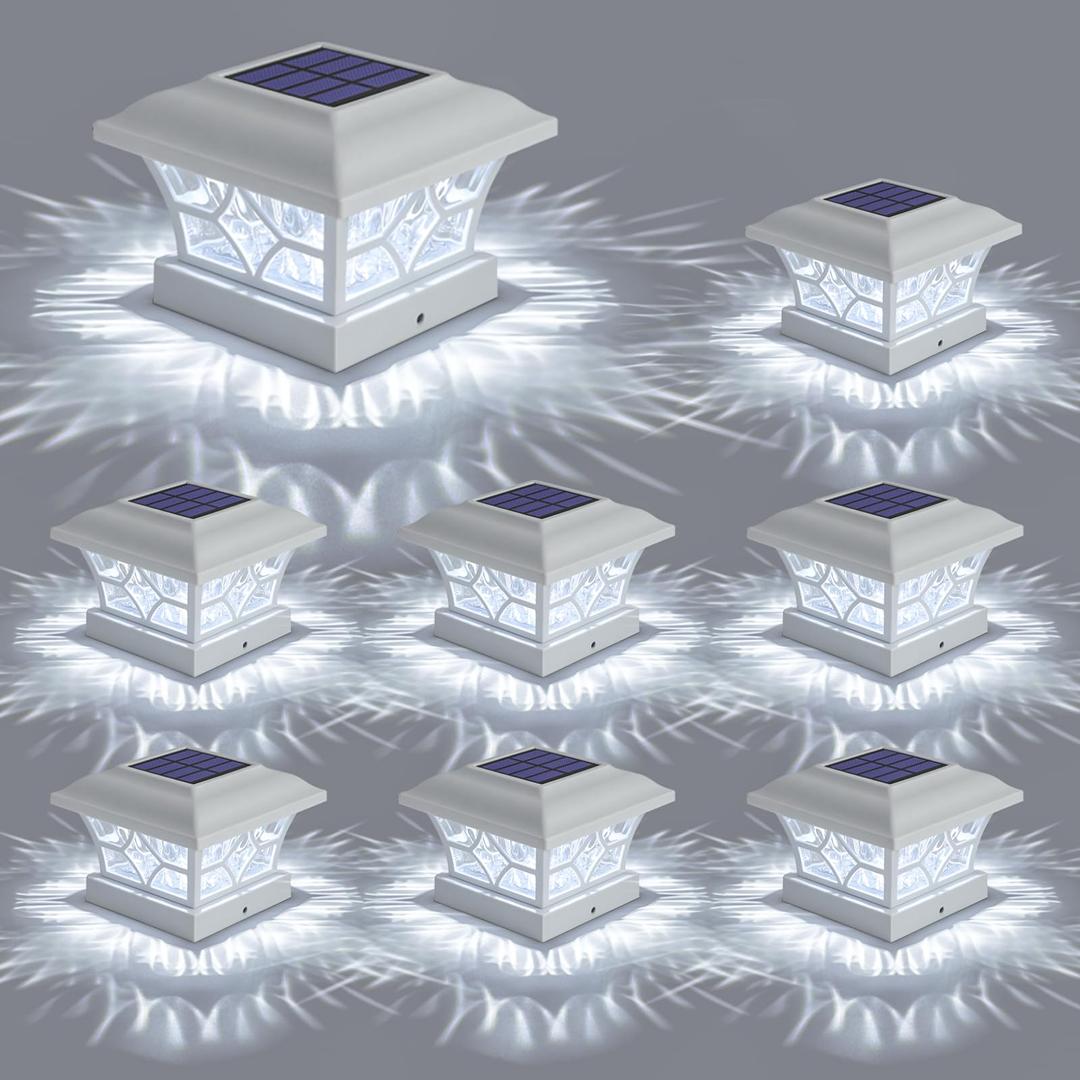 APONUO Solar Post Cap Lights 8 Pack with 1000mAh Battery - for 4x4 5x5 6x6 Fences, Larger Size & Longer Lasting, 2-Mode, IP64 Waterproof, for Deck Patio Yard (White)