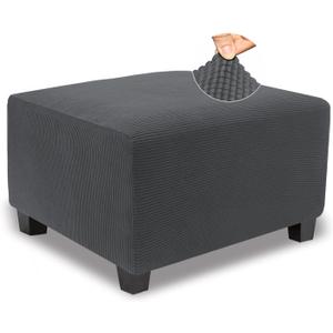 NeColorLife Stretch Ottoman Cover Square Soft Knitted Jacquard Washable Thick Storage Foot Stool Cover for Square and Rectangle Ottomans Dark Grey, Large