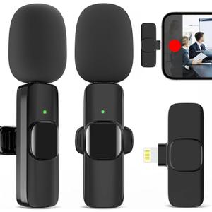 2 Pack Wireless Lavalier Microphone for iPhone, Professional Lapel Mics, Wireless Mic Plug-Play, Lapel Microphone for Video Recording Interview Vlog YouTube TikTok(for iPhone 14 and Below)