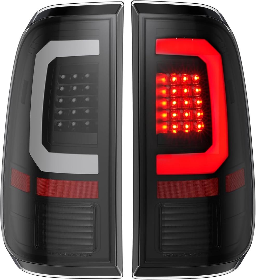 LED Tail Lights Compatible for 2008-2016 Ford F250 F350 F450 Super Duty, Clear Lens White C-Type Tube Rear Brake Lamps OE Replace FO2800208 FO2801208