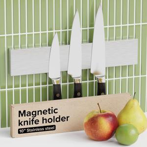 Knife Magnetic Strip 10" Steel  Magnetic Knife Holder for Wall no Screws  Kitchen Utensil Holder, Knife Bar, Knife Rack, Kitchen Organizer and Tool Holder