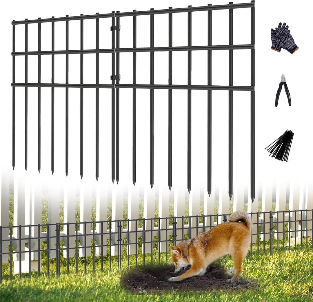 25 Pack Garden Animal Barrier Fence, 17in (H) X 27ft (L) No Dig Fence, Rustproof Metal Garden Fence Bordere, Garden Decorative Fence Panels for Dog Rabbits Ground Stakes Defense and Outdoor Patio (17 in(H) X 27 ft(L), 25 Pack, Black)