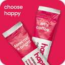 happy instant coffee, medium roast with notes of caramel and glee, 8 packets, single serve, use for hot or iced coffee, sustainably sourced
