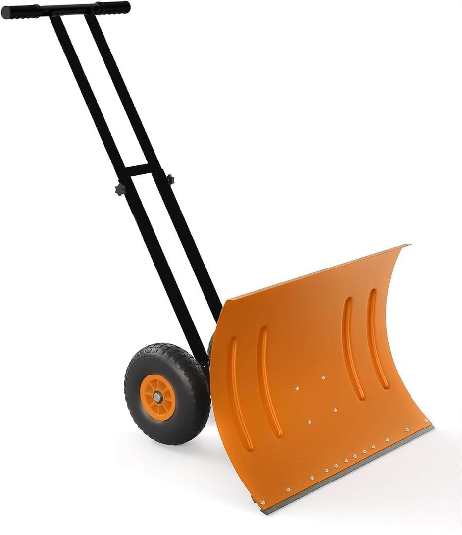 Heavy Duty 29" x 20" Steel Snow Shovel with Wheels – 5-Position Angled Blade – Adjustable Ergonomic Handle – Efficient Rolling Snow Pusher for Driveway & Sidewalk Snow Removal – Durable Construction