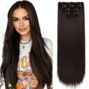 REECHO 28" Straight Super Long 4 PCS Set Thick Clip in on Hair Extensions Dark Brown with Little Reddish