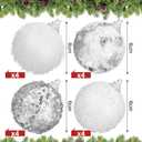 Hollowfly 16 Pcs Silver and White Christmas Ornaments 2.36" Christmas Tree Balls with Glitter Sequins Plush Fur Surface Rhinestone Snowballs Hanging Tree Ornaments Decorations for Xmas Holiday Party