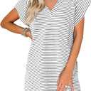 Acelitt Womens Casual Summer V Neck Cap Sleeve Shift Mini Dress with Pockets (Medium, White)